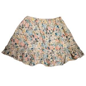 SOLITAIRE Sz L Floral Eyelet Ruffle Cottage Summertime Boho Peasant Mini Skirt